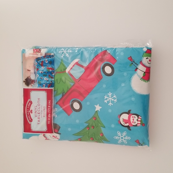 Lot of 2 Christmas snow man Round Table cloth - Picture 6 of 8